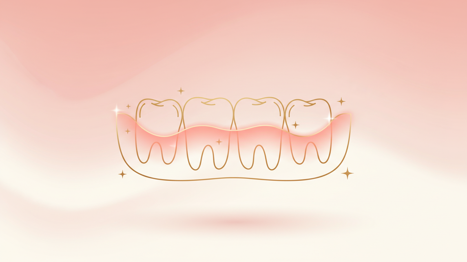 Illustration éditoriale Smile Addict, dents et ligne de gencive stylisées en ligne dorée, aspect d'une gencive saine