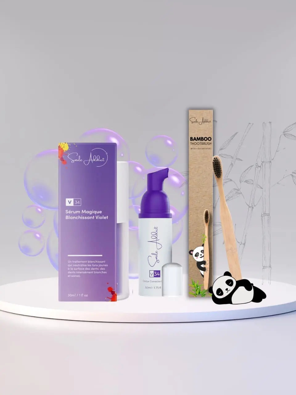 Pack ÉCLAT EXPRESS – Sérum V34 + Mousse Correctrice + Brosse | Smile Addict Addict Smile