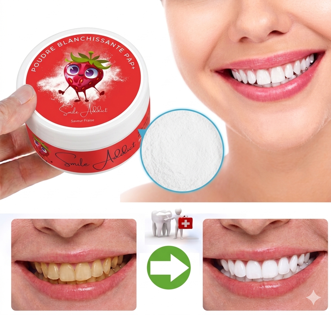 Poudre Blanchissante Fraise PAP+ â Dents Blanches | Smile Addict Addict Smile