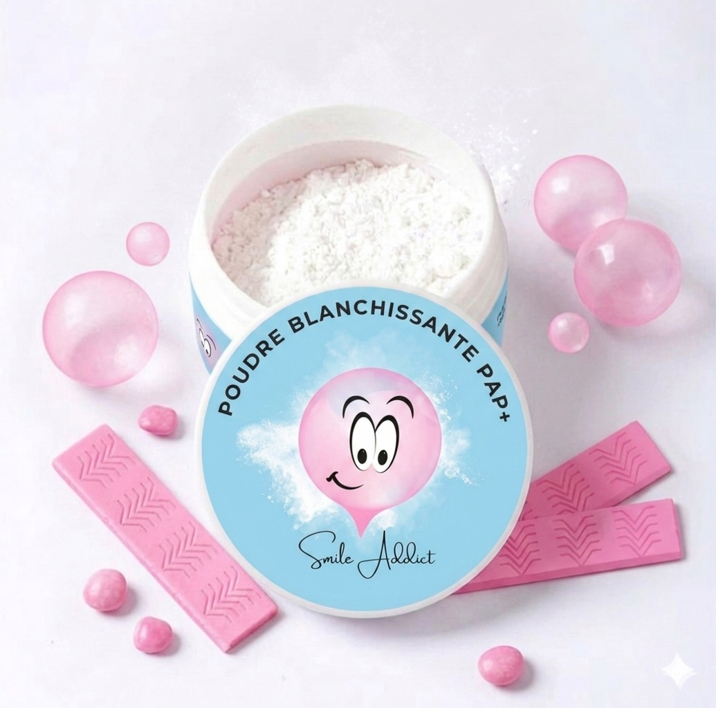 Poudre de Blanchiment Dentaire PAP – Saveur Bubble Gum Chewing-gum | Smile Addict Smile Addict