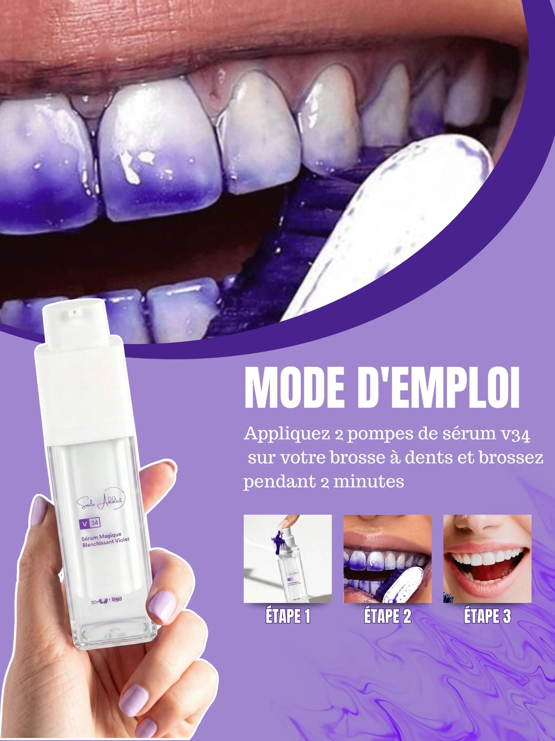 CORRECTEUR DE COULEUR - Serum "magique" blanchissant violet 30ml 🌟 Addict Smile