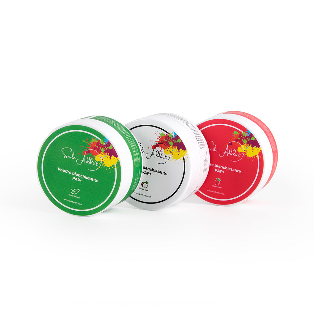 PACK POUDRES PAP+ LOT DE 3 : Fraise / Coco / Menthe Addict Smile