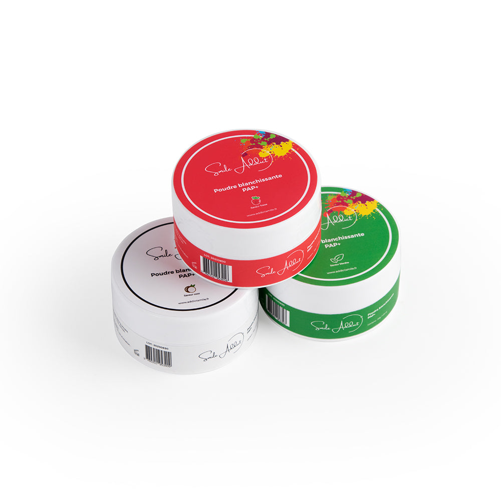 PACK POUDRES PAP+ LOT DE 3 : Fraise / Coco / Menthe Addict Smile