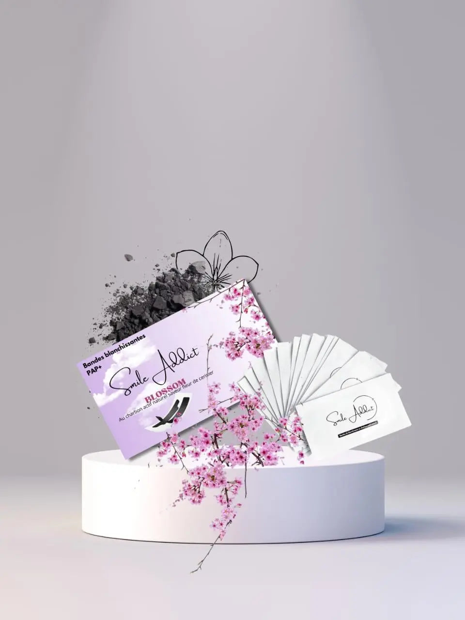 Pack Xtreme Blancheur Blossom – Bandes PAP+ & Charbon, Poudre & Dentifrice | Smile Addict Addict Smile