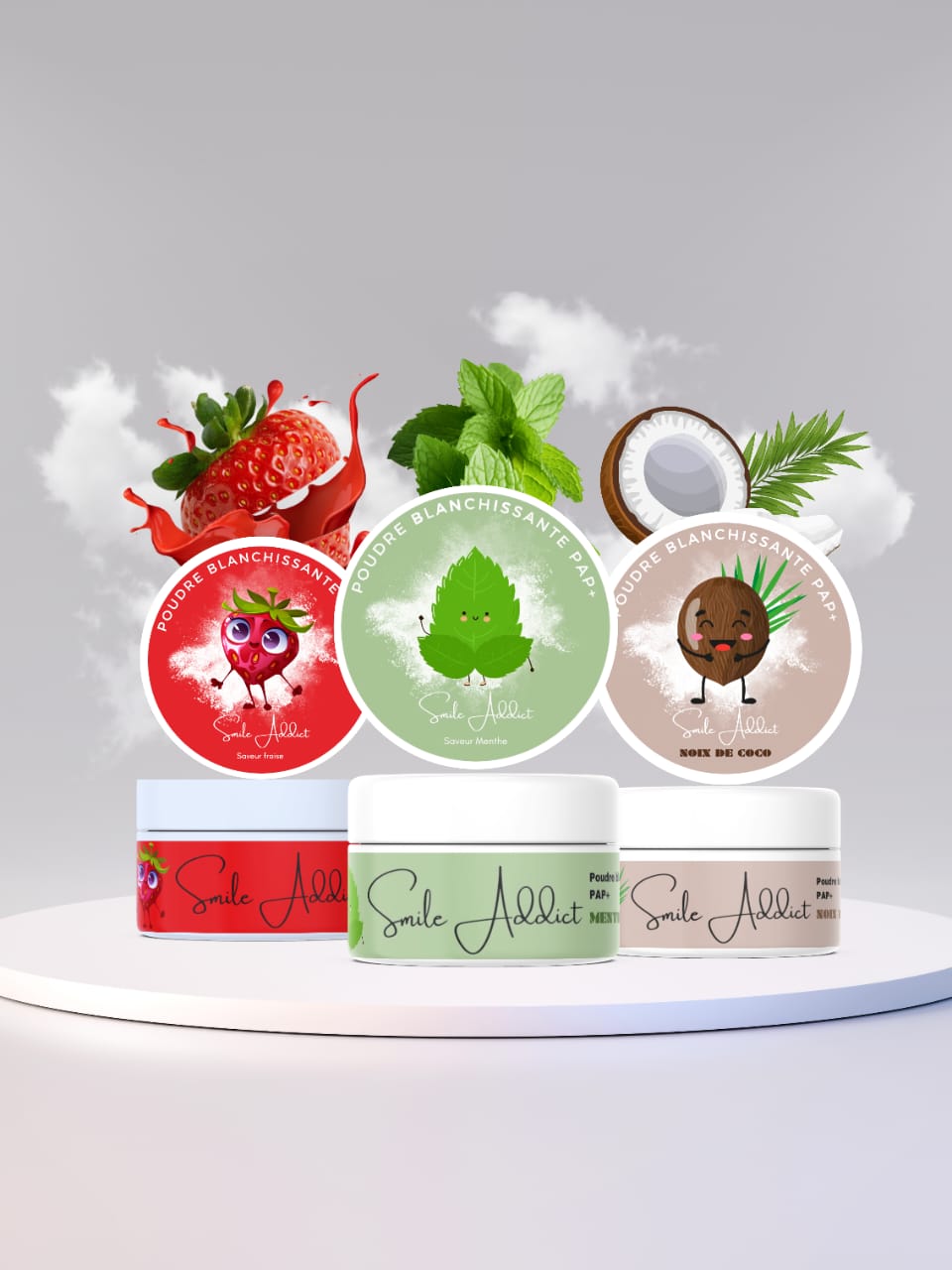 Pack 3 Poudres Blanchissantes PAP+ – Fraise, Coco & Menthe 🌿✨