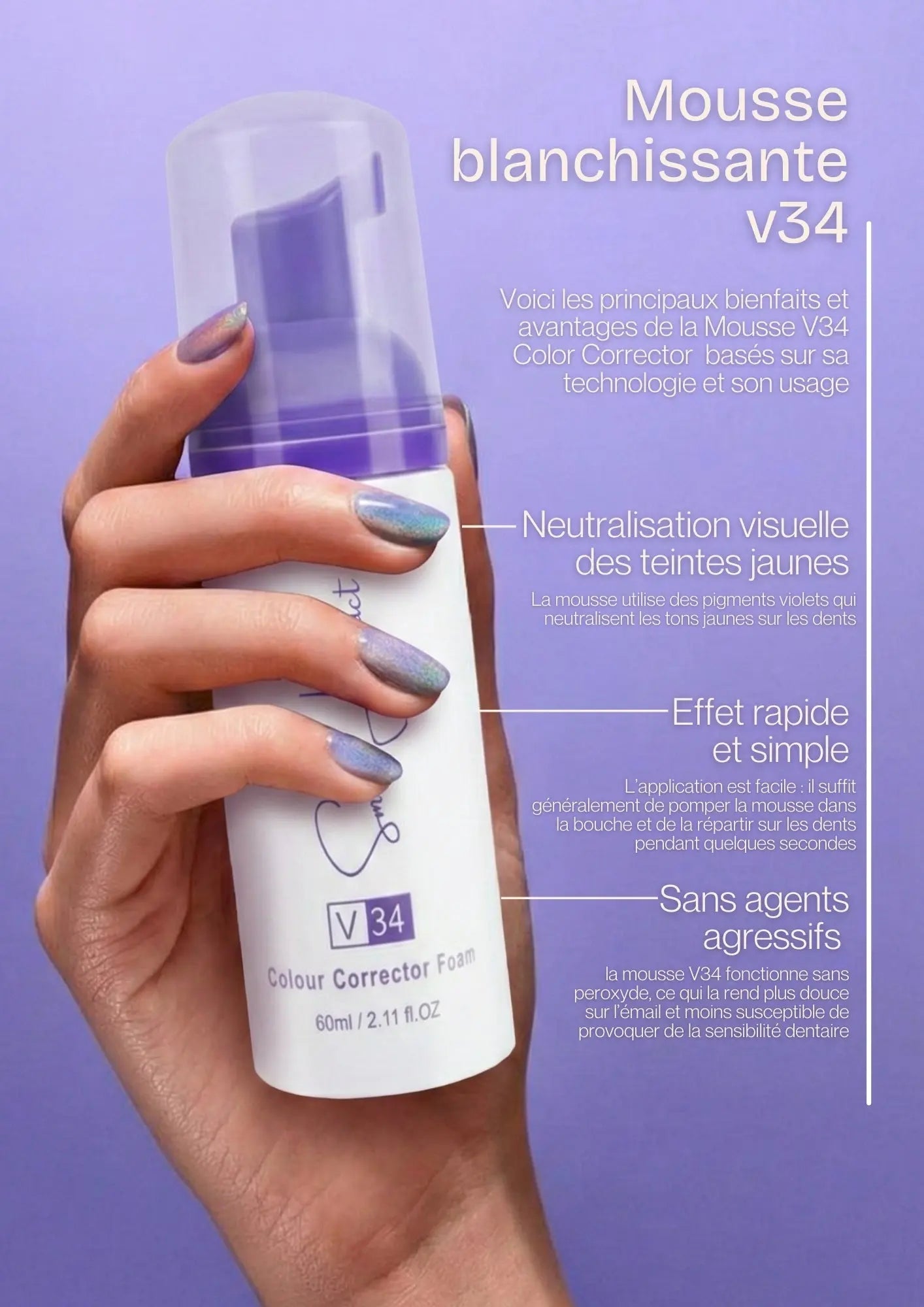 Mousse Blanchissante Smile Addict V34 – Correcteur de Couleur Instantané Smile Addict