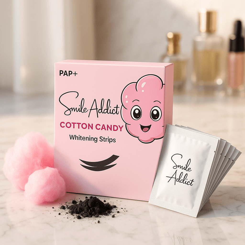 Bandes Blanchissantes Saveur Barbe à Papa – PAP+ Sans Peroxyde | Smile Addict | Smile Addict