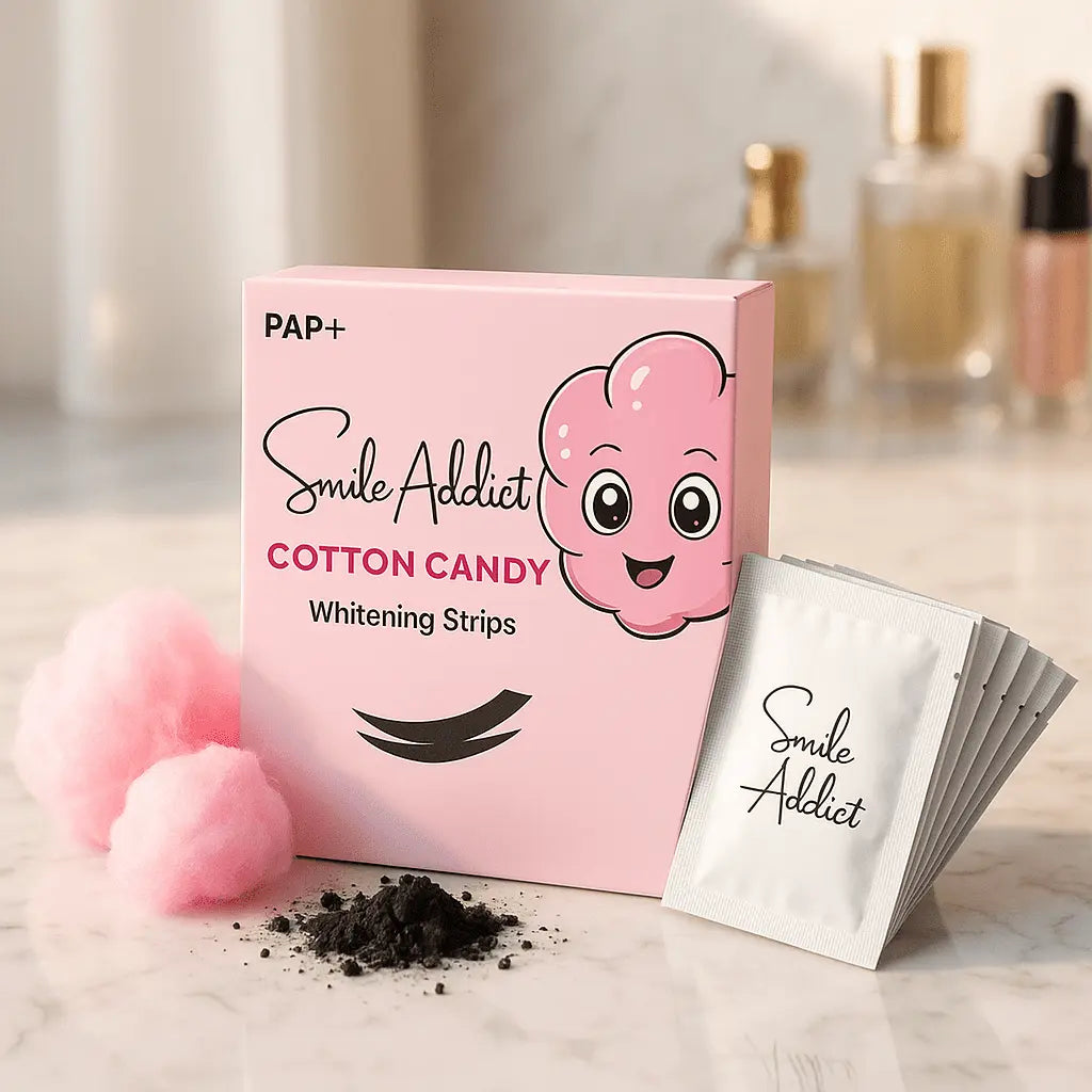 Bandes Blanchissantes Saveur Barbe à Papa – PAP+ Sans Peroxyde | Smile Addict | Smile Addict