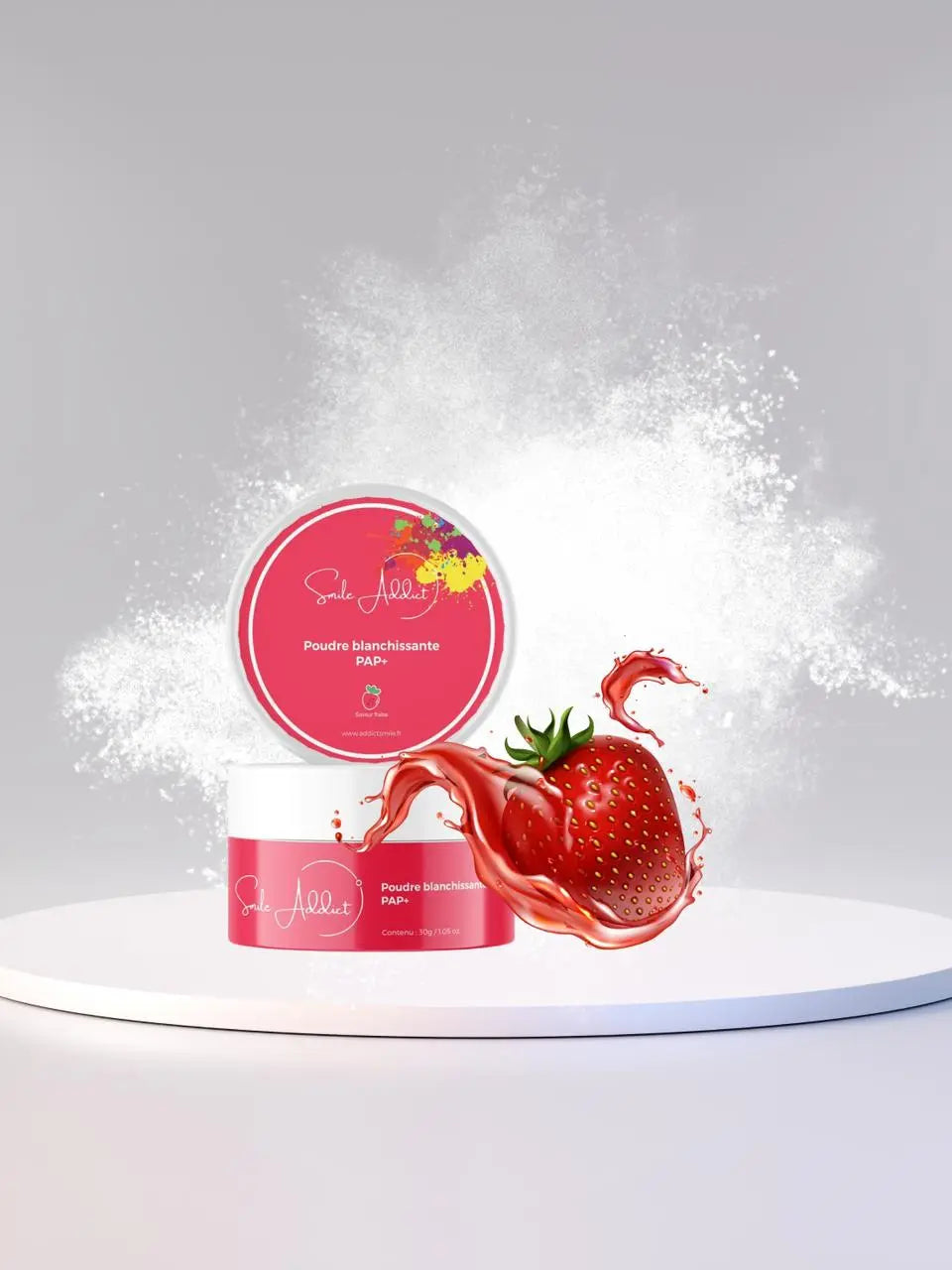 Poudre Blanchissante Fraise PAP+ – Dents Blanches | Smile Addict Addict Smile