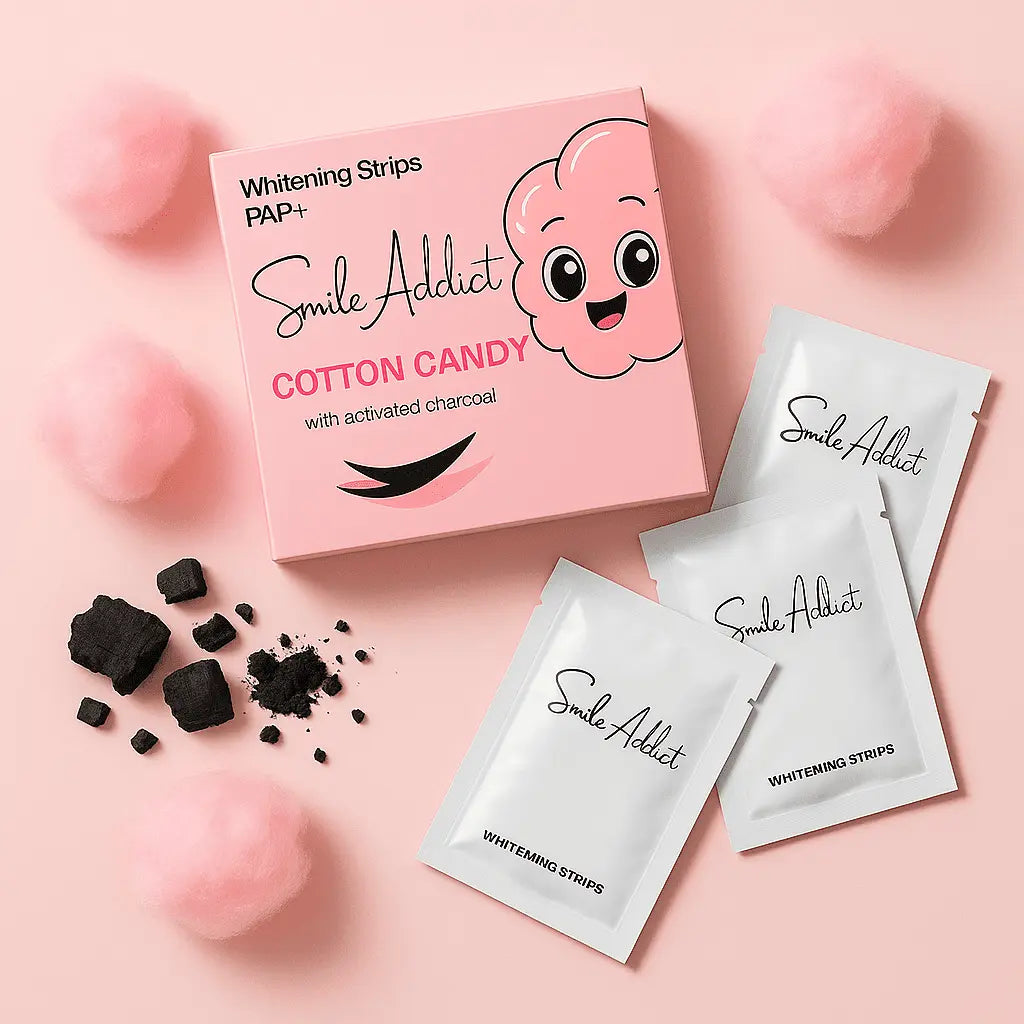 Bandes Blanchissantes Saveur Barbe à Papa – PAP+ Sans Peroxyde | Smile Addict | Smile Addict