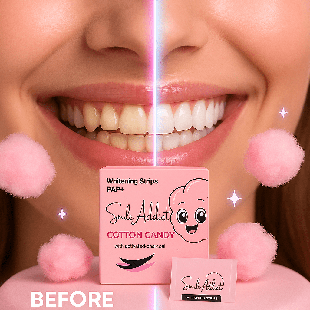 Bandes Blanchissantes Saveur Barbe à Papa – PAP+ Sans Peroxyde | Smile Addict