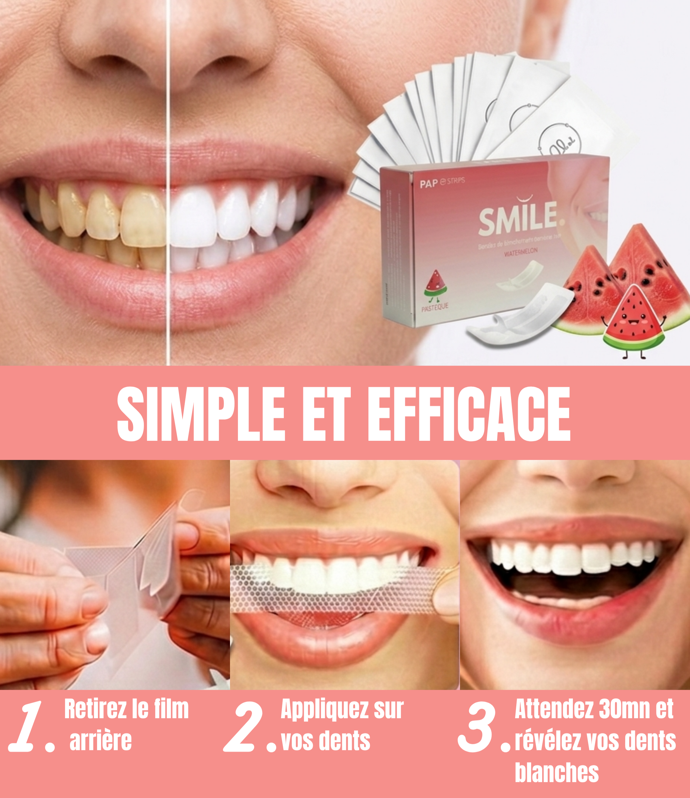 Bandes de blanchiment dentaire PAP Saveur pastèque – Smile Addict Smile Addict