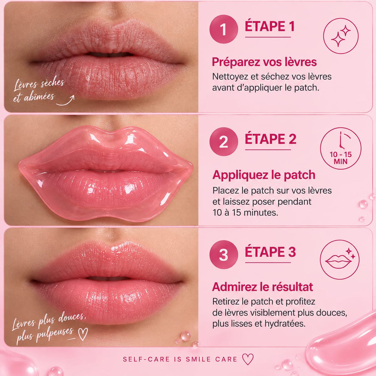 Patchs Lèvres Hydrogel Smile Addict - texture hydrogel