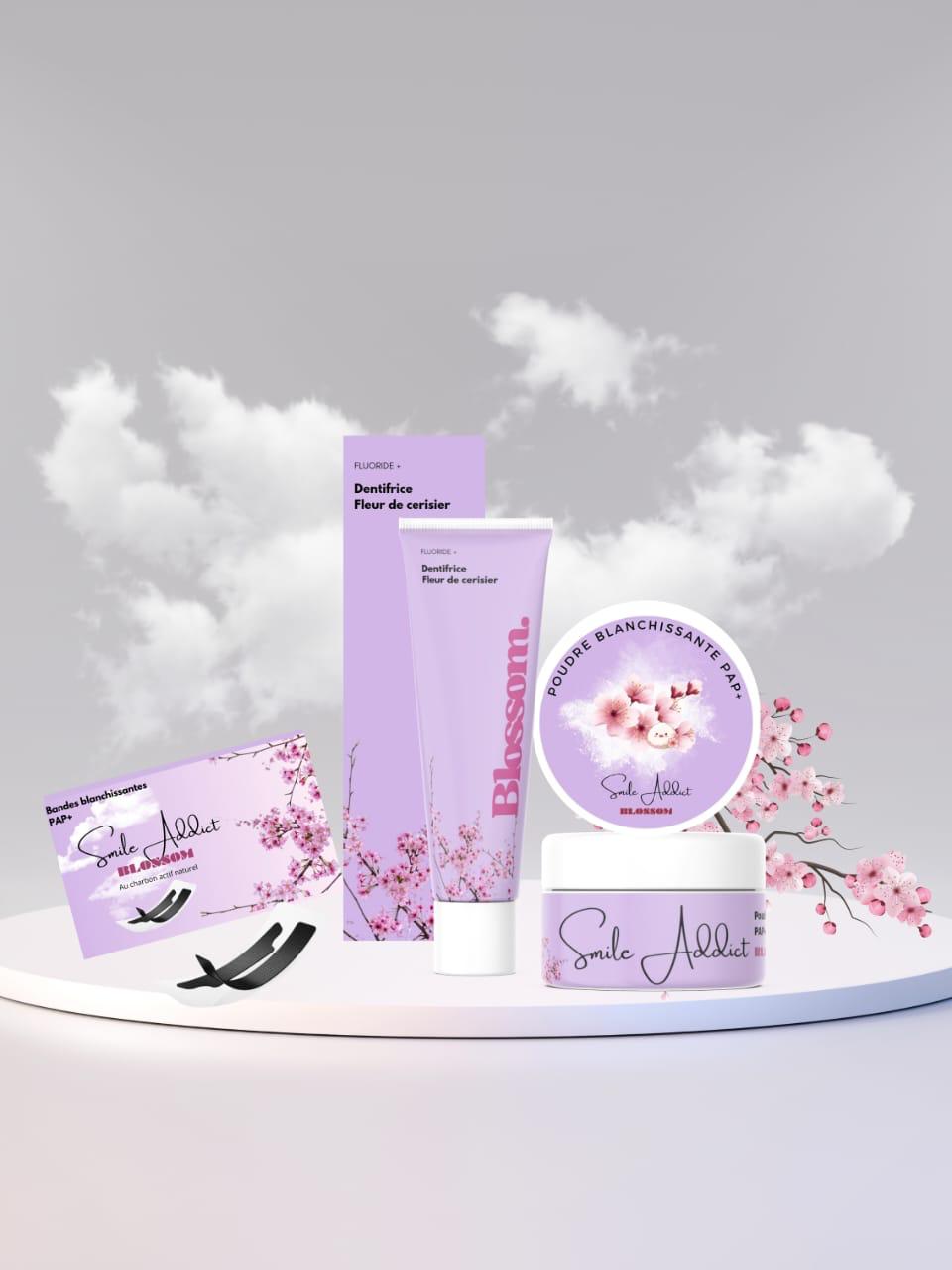 Pack Xtreme Blancheur Blossom – Bandes PAP+ & Charbon, Poudre & Dentifrice | Smile Addict | Smile Addict