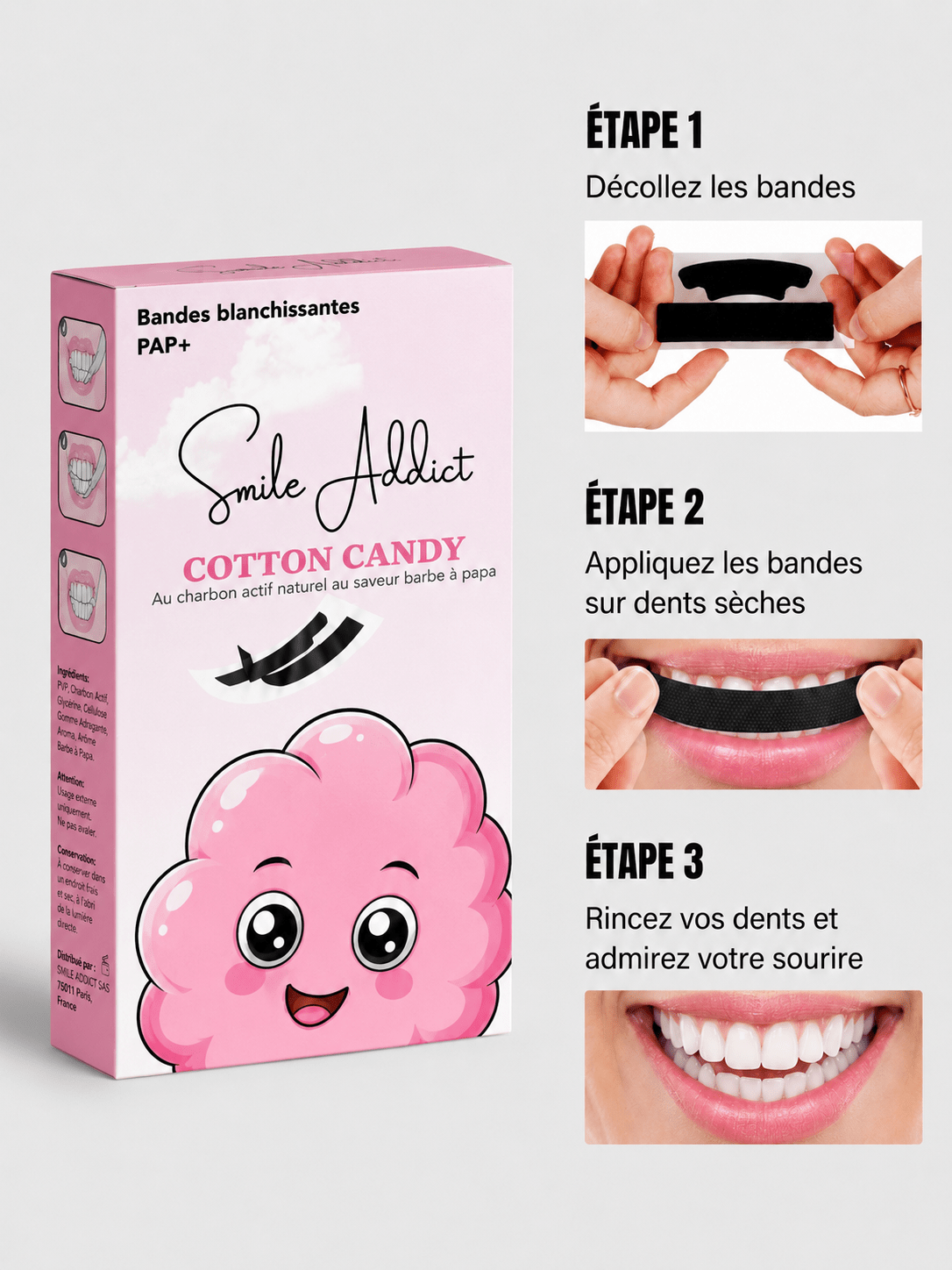 Bandes Blanchissantes Saveur Barbe à Papa – PAP+ Sans Pero — résultats blanchiment dentaire | Smile Addict