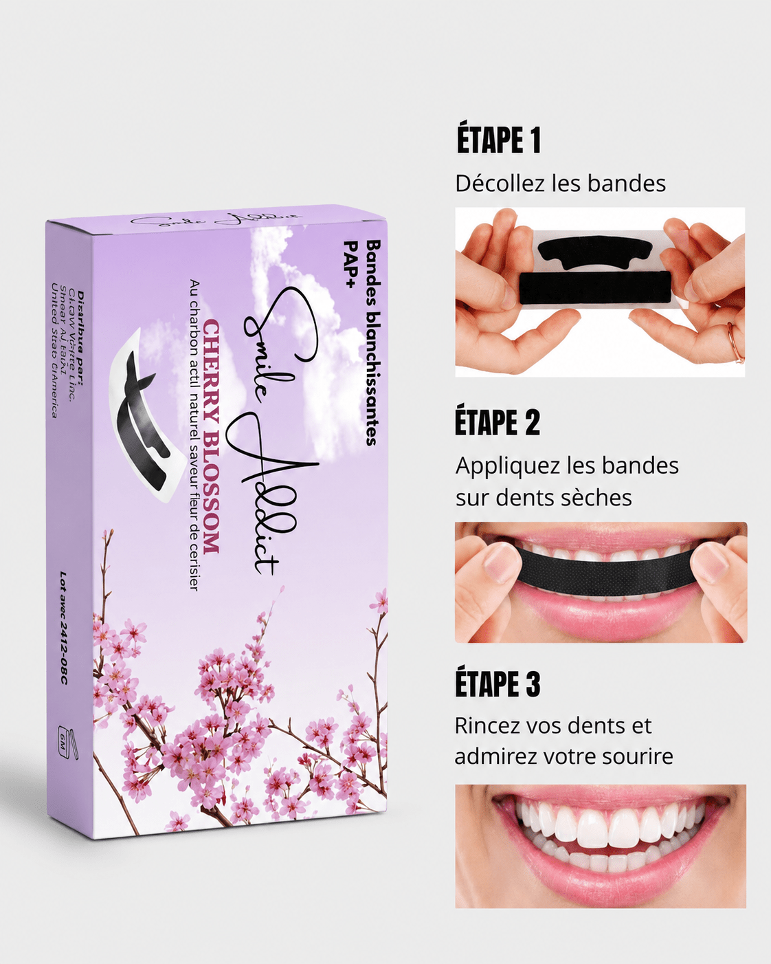 Bandes Blanchissantes Saveur Fleur de Cerisier – PAP+ Sans — pack complet Smile Addict | Smile Addict