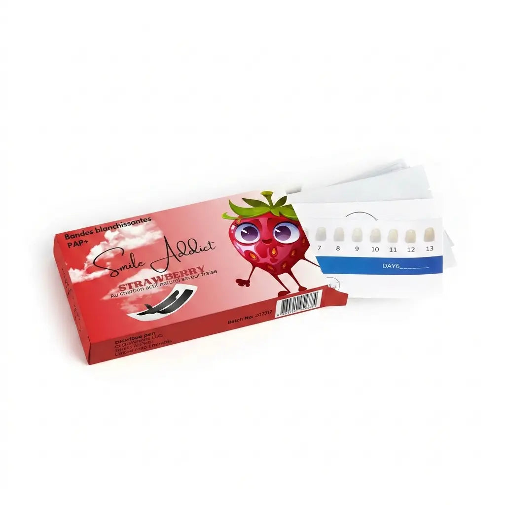 Bandes blanchissantes Saveur Fraise — résultats blanchiment dentaire | Smile Addict