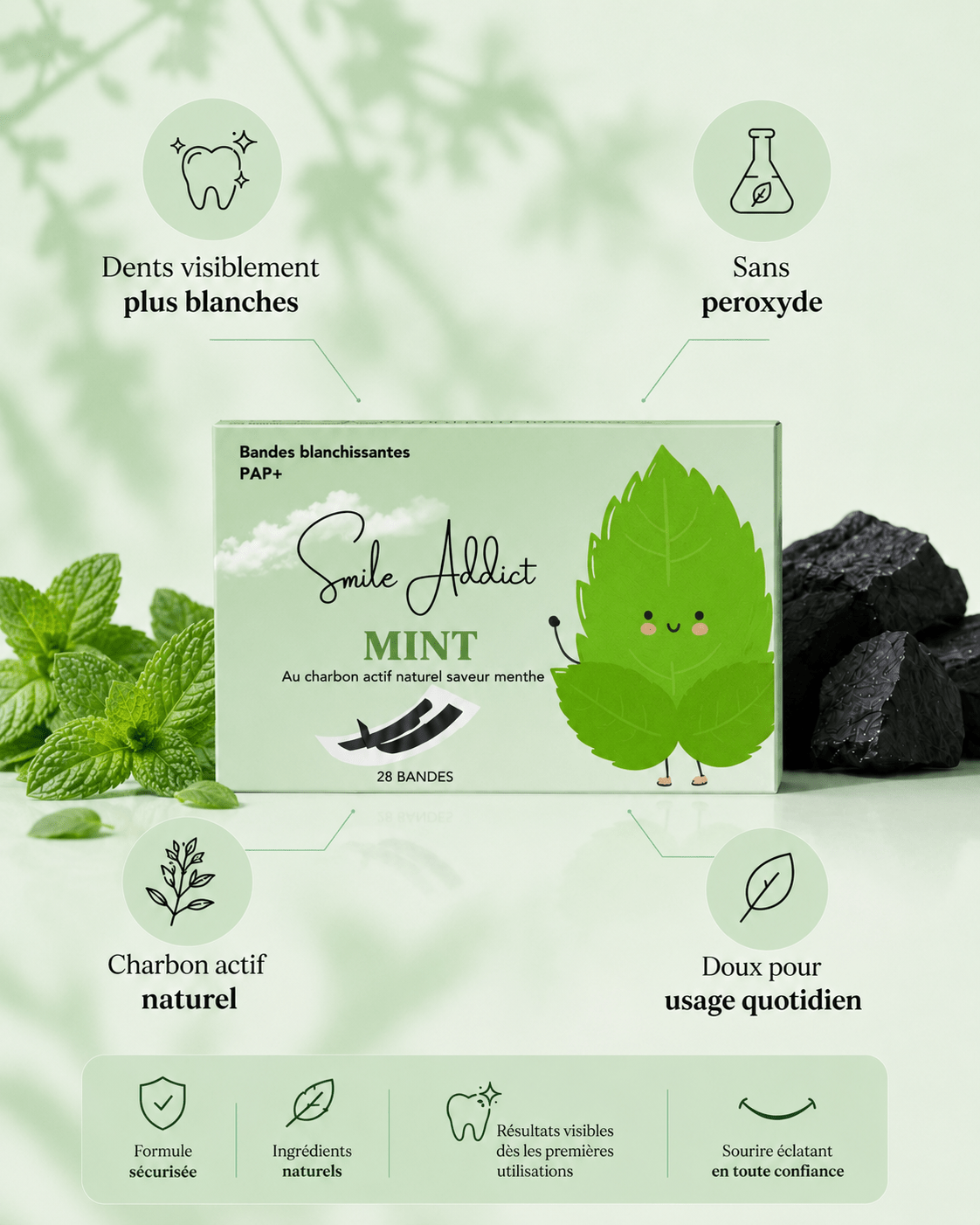 Bandes Blanchissantes - Saveur Menthe — composition et ingrédients | Smile Addict