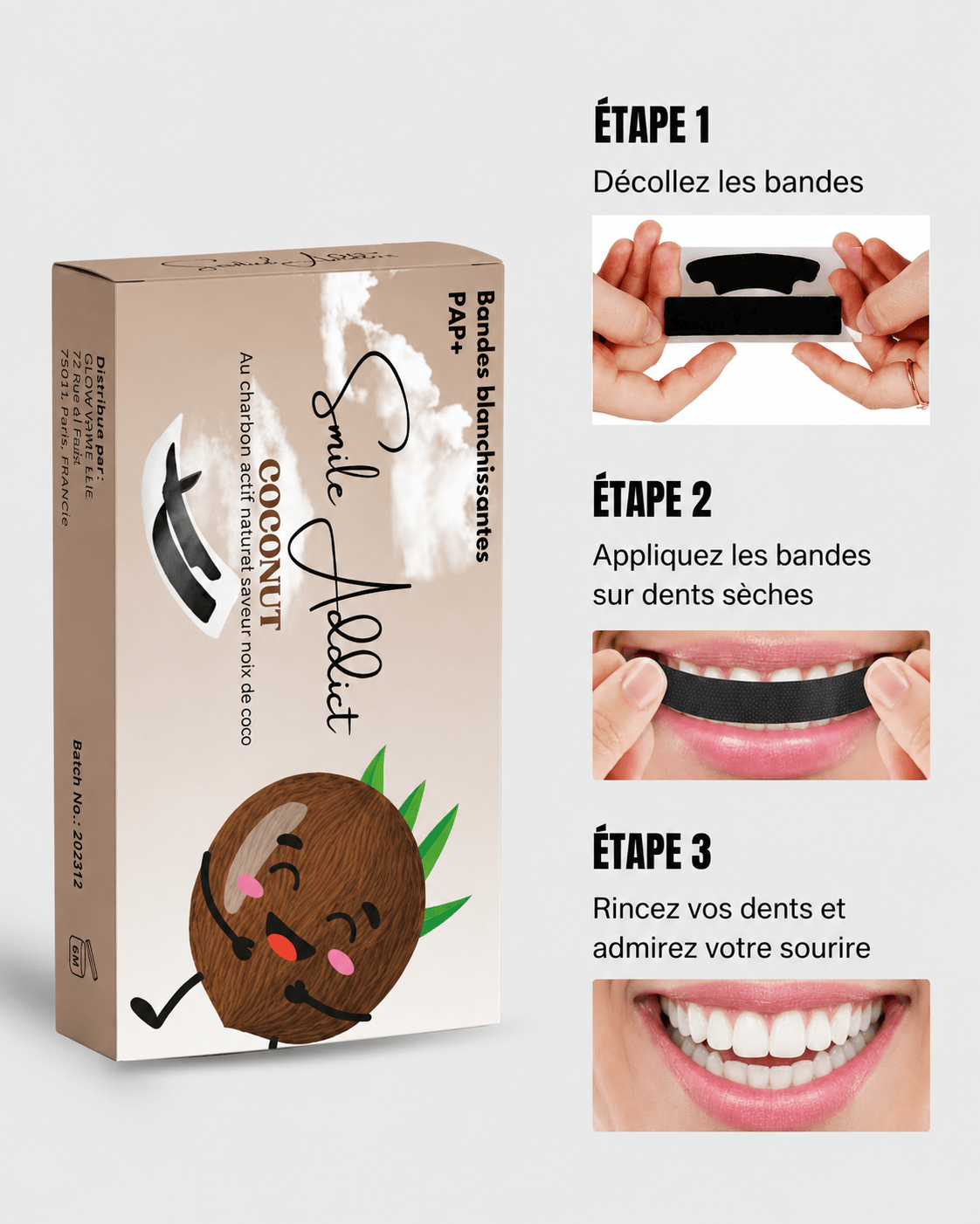 Bandes Blanchissantes - Saveur Noix de Coco — vue 9 | Smile Addict