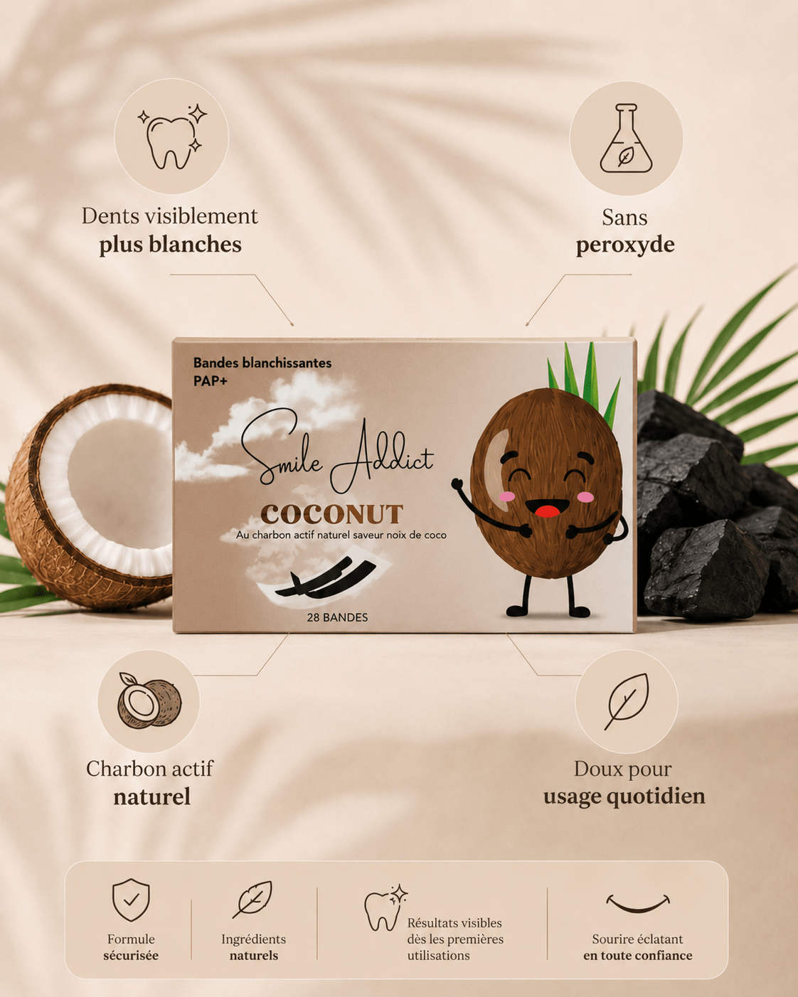 Bandes Blanchissantes - Saveur Noix de Coco — résultats blanchiment dentaire | Smile Addict