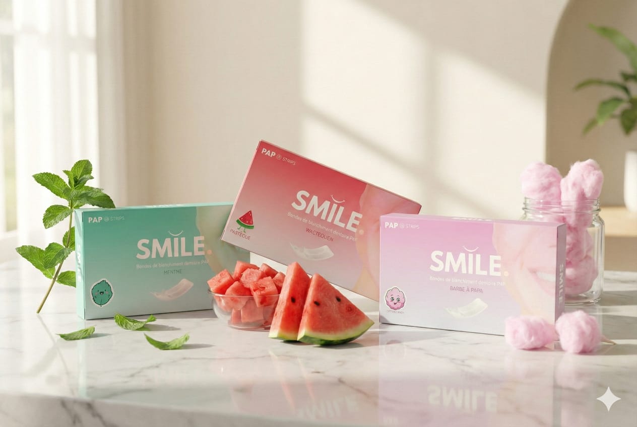 Bandes de blanchiment dentaire PAP Saveur barbe à papa — résultats blanchiment dentaire | Smile Addict