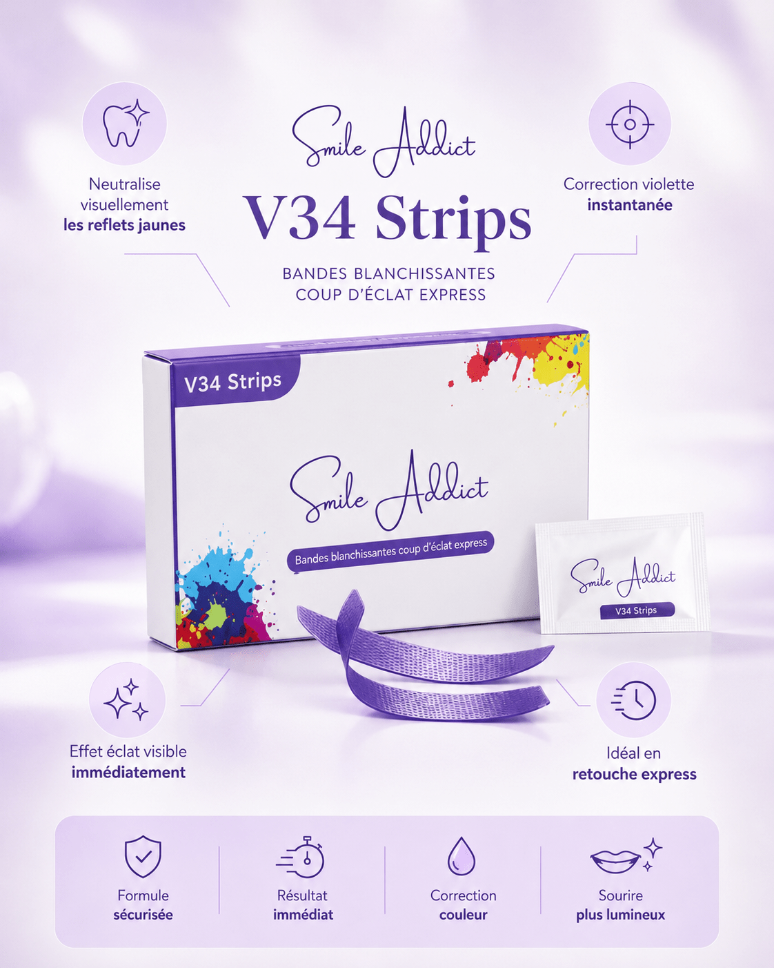 Bandes Éclat Express V34 – Blanchiment Dentaire Instantané Sans Peroxyde | Smile Addict - Smile Addict