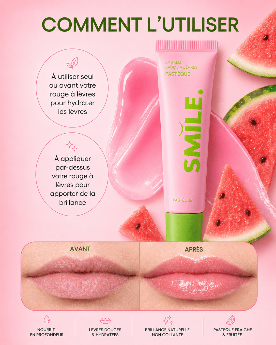 Baume à Lèvres Pastèque — composition et ingrédients | Smile Addict
