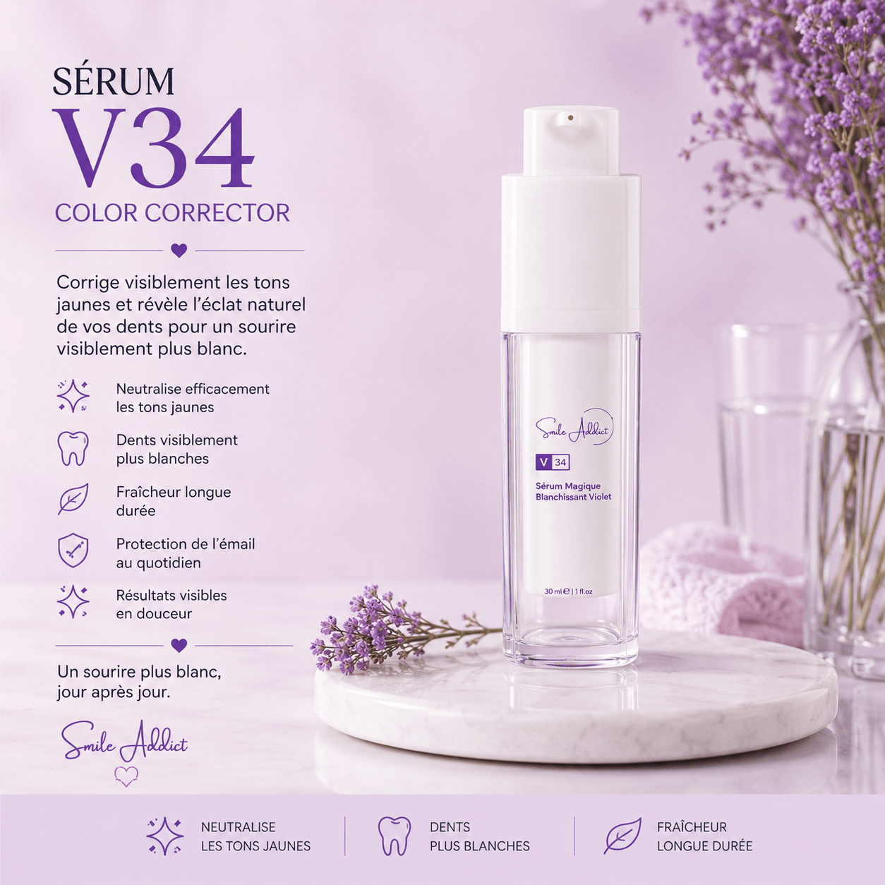 CORRECTEUR DE COULEUR - Serum "magique" blanchissant viole — composition et ingrédients | Smile Addict