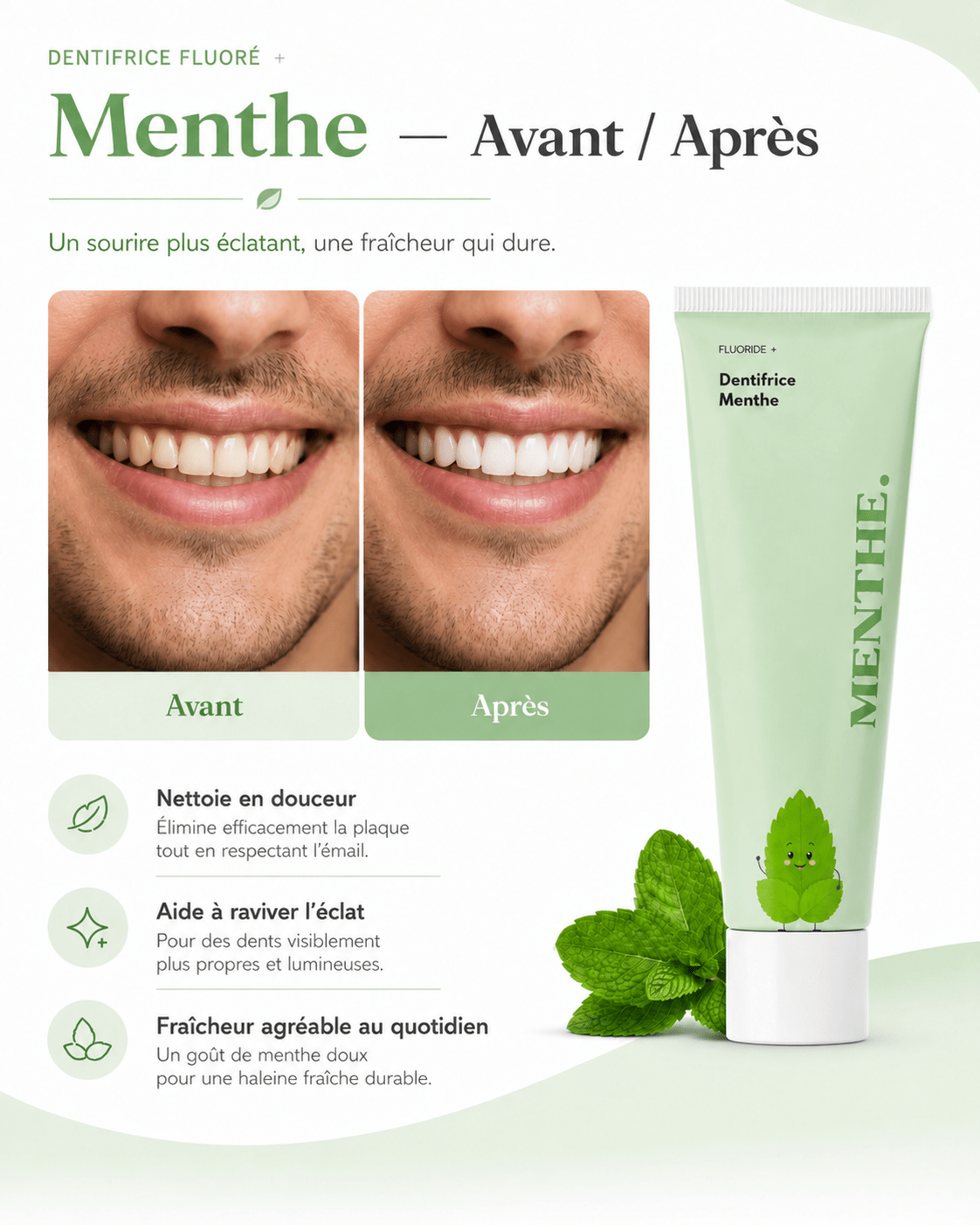 Dentifrice Aromatisé Saveur MENTHE – Adultes 100 ml 🌱 — composition et ingrédients | Smile Addict