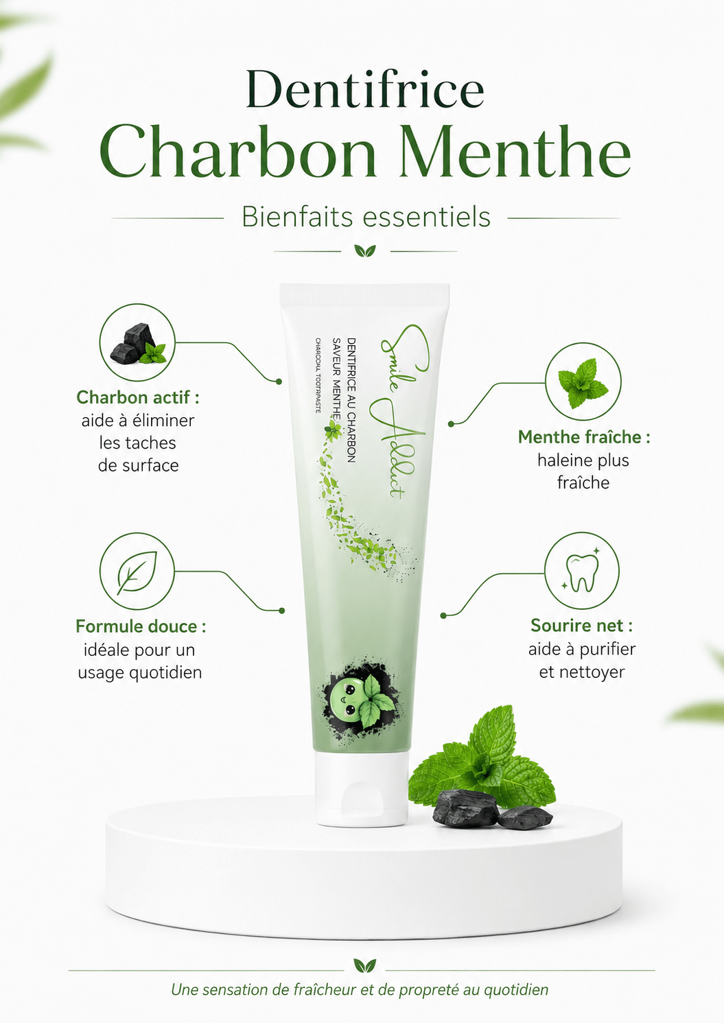 Dentifrice Naturel Menthe au Charbon Actif – Blancheur & Soin | Smile Addict - Smile Addict