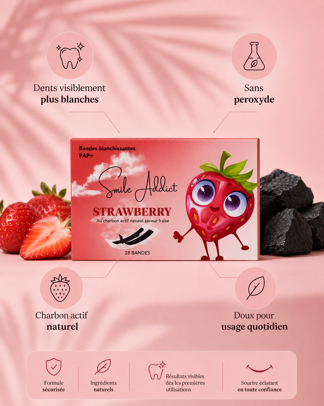 Bandes blanchissantes Saveur Fraise | Smile Addict