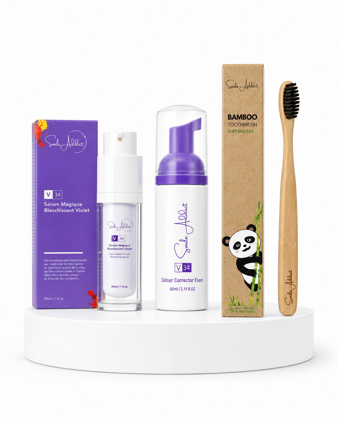 Pack ÉCLAT EXPRESS – Sérum V34 + Mousse Correctrice + Brosse | Smile Addict