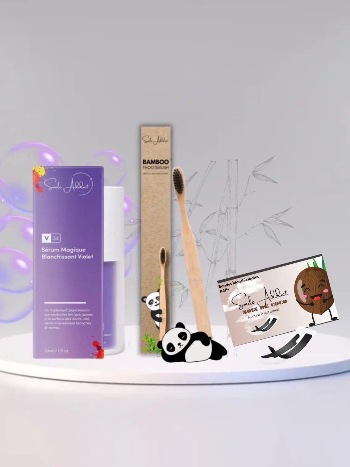 Pack ÉCLAT EXPRESS 3-en-1 – Sérum V34 + Bandes Blanchissantes + Brosse - Smile Addict