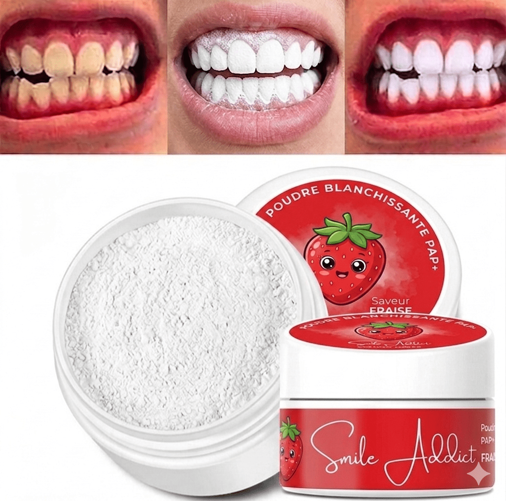 Poudre Blanchissante Fraise PAP+ – Dents Blanches — résultats blanchiment dentaire | Smile Addict