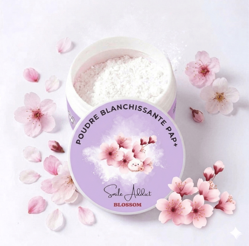 Poudre de Blanchiment Dentaire PAP – Saveur Blossom Fleur — vue détail produit | Smile Addict