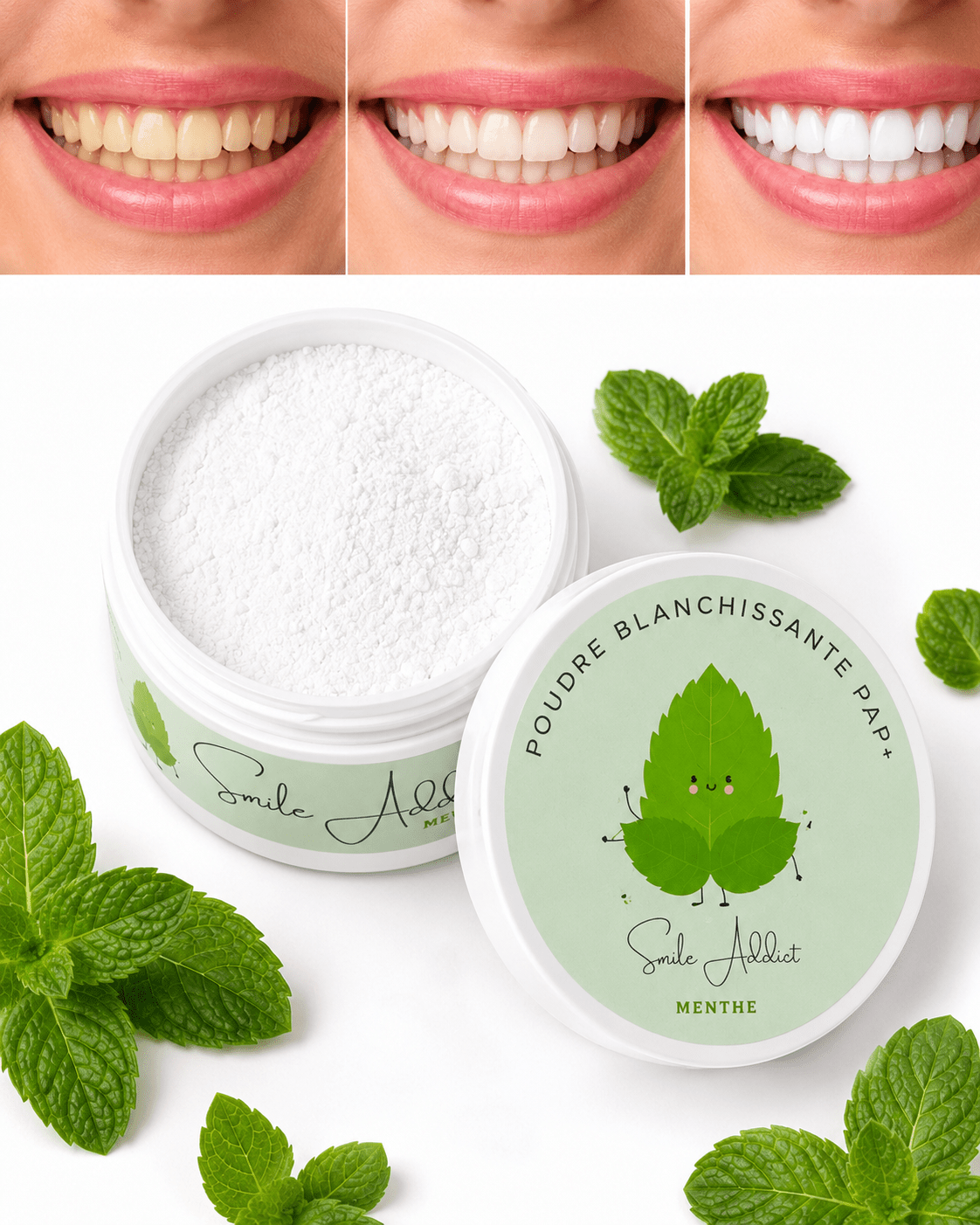 Poudre de PAP Blanchissante à la Menthe — vue détail produit | Smile Addict
