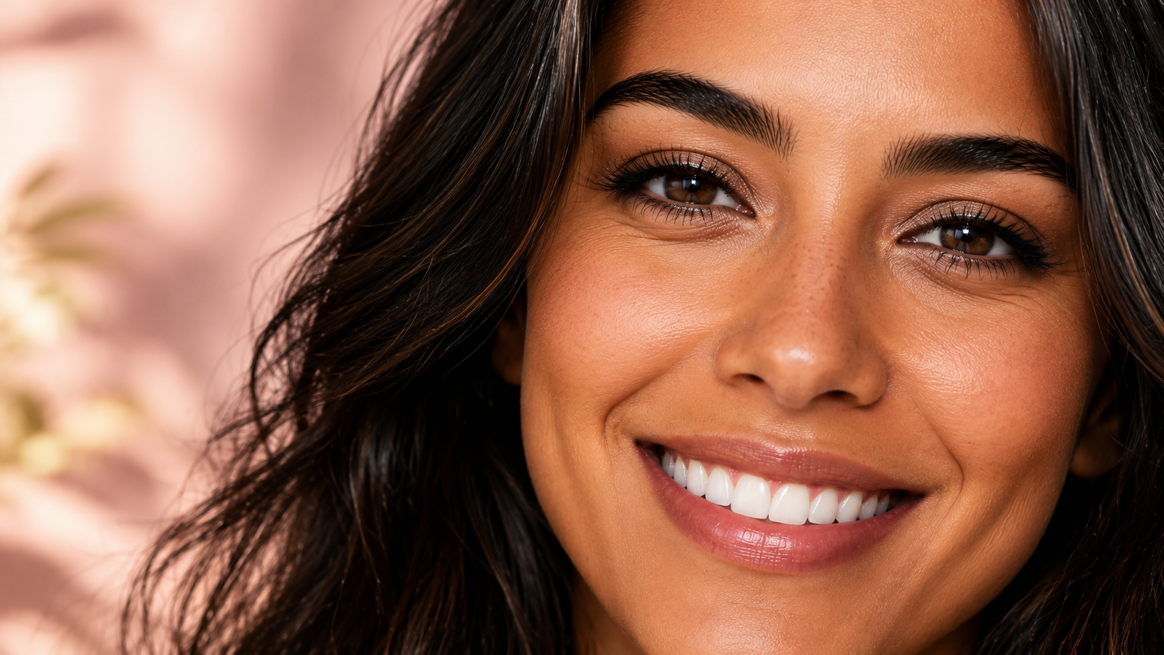 Portrait naturel d’une femme brésilienne souriante avec dents blanches naturelles, peau lumineuse et sourire éclatant – inspiration beauté et confiance