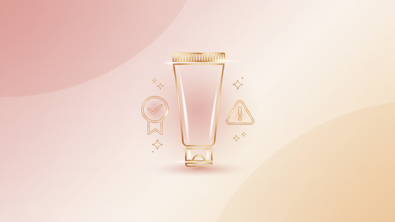 Illustration éditoriale Smile Addict, tube stylisé avec badge check et triangle d'alerte, erreurs courantes produits cosmétiques dentaires