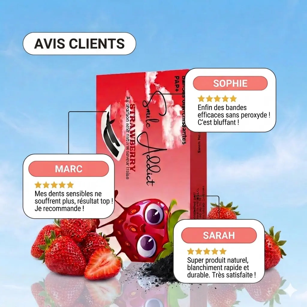 Bandes blanchissantes dents Saveur Fraise | Smile Addict Smile Addict