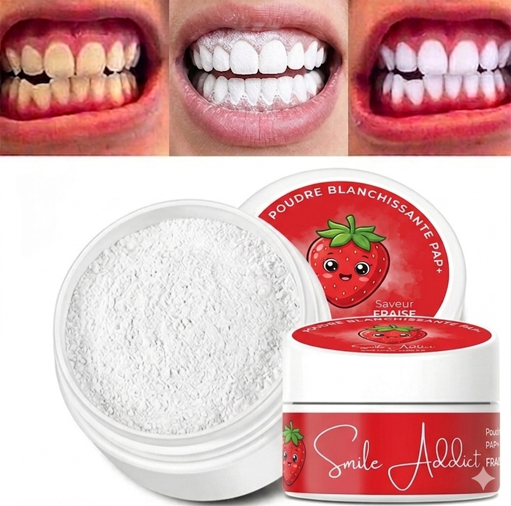 Poudre Blanchissante Fraise PAP+ – Dents Blanches | Smile Addict Addict Smile