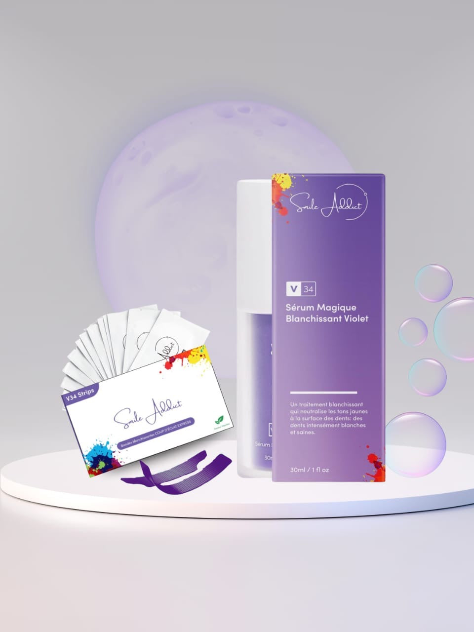 PACK CORRECTEUR DUO V34 : Sérum Violet & Strips – Smile Addict