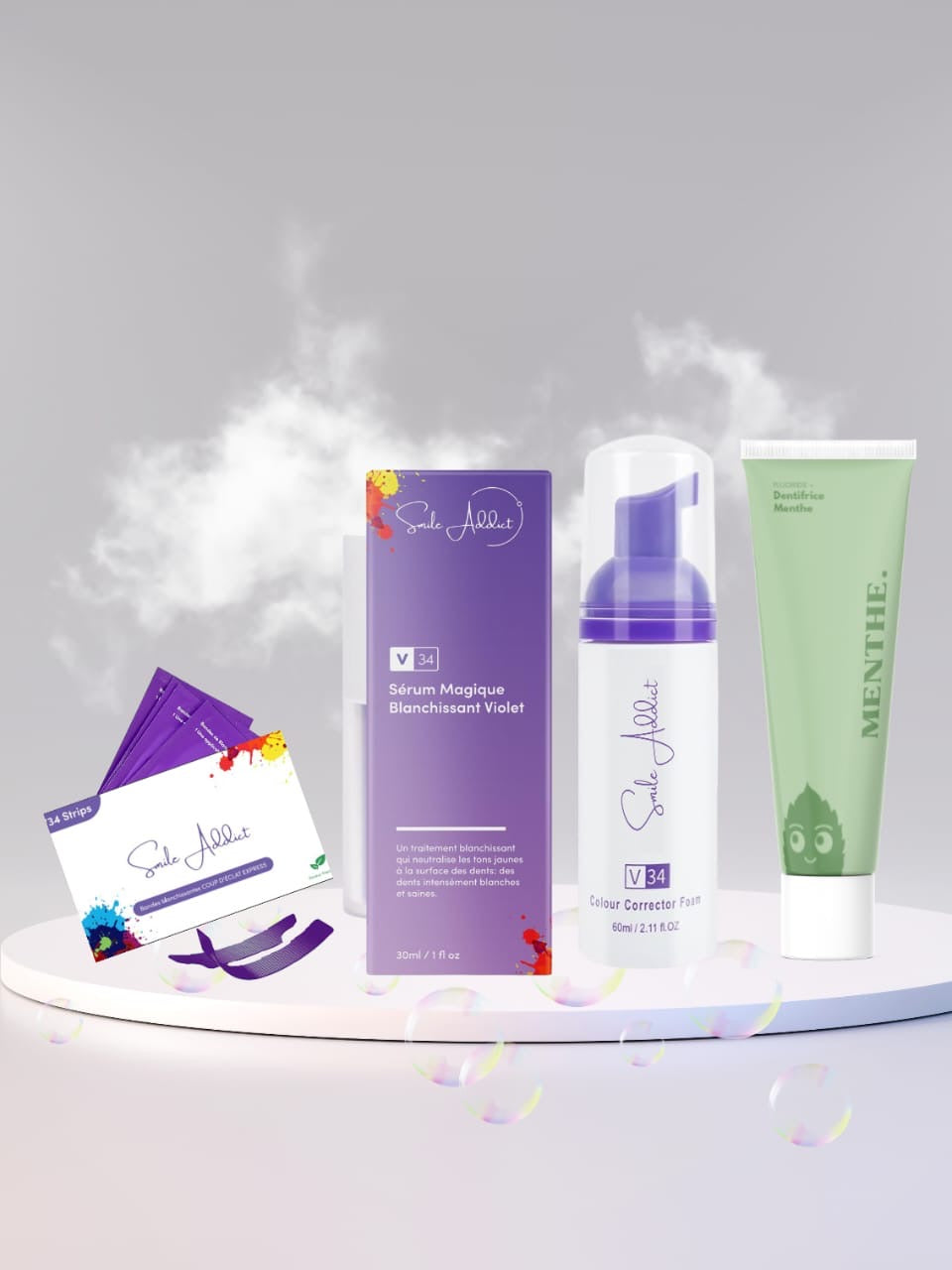 PACK PREMIUM – Sérum V34 + Mousse + Strips + Dentifrice Menthe