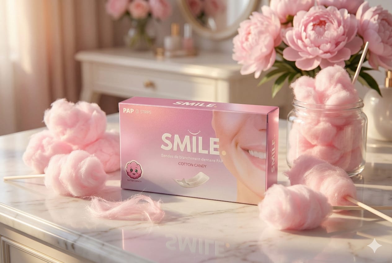 Bandes de blanchiment dentaire PAP Saveur barbe à papa – Smile Addict Smile Addict
