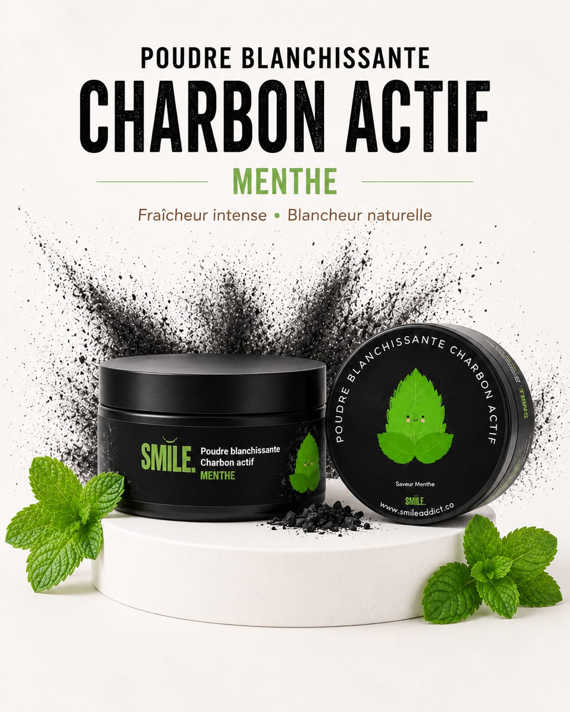 Poudre Blanchissante Charbon Actif Menthe — Blanchiment Dentaire Naturel | Smile Addict