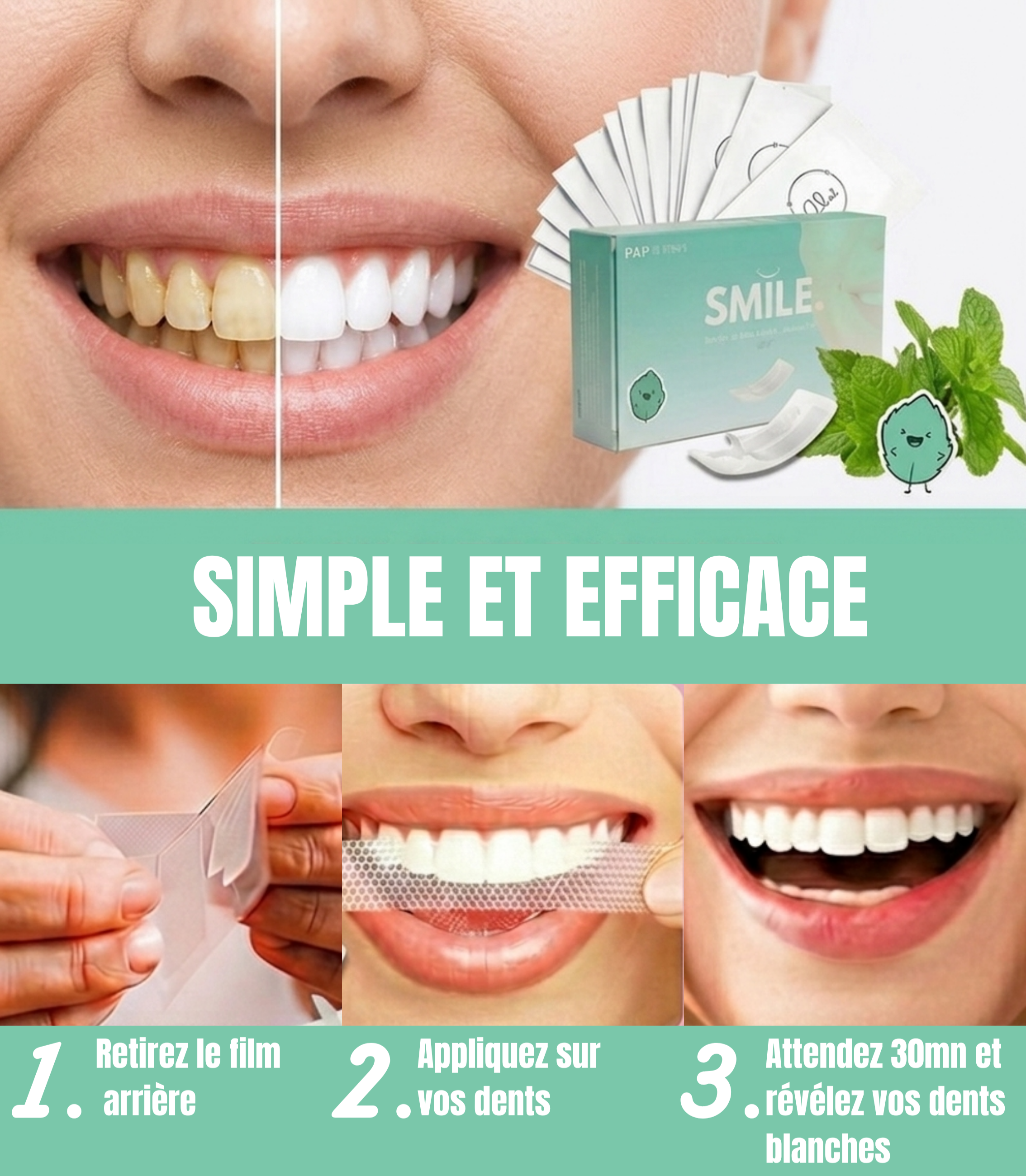 Bandes de blanchiment dentaire PAP Saveur menthe – Smile Addict Smile Addict