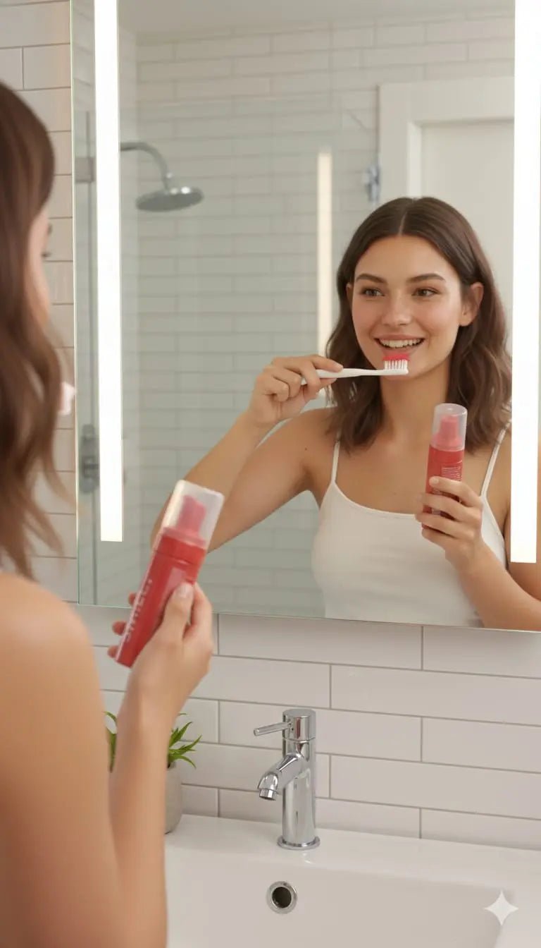 Bain de bouche mousseux Fraise — vue détail produit | Smile Addict