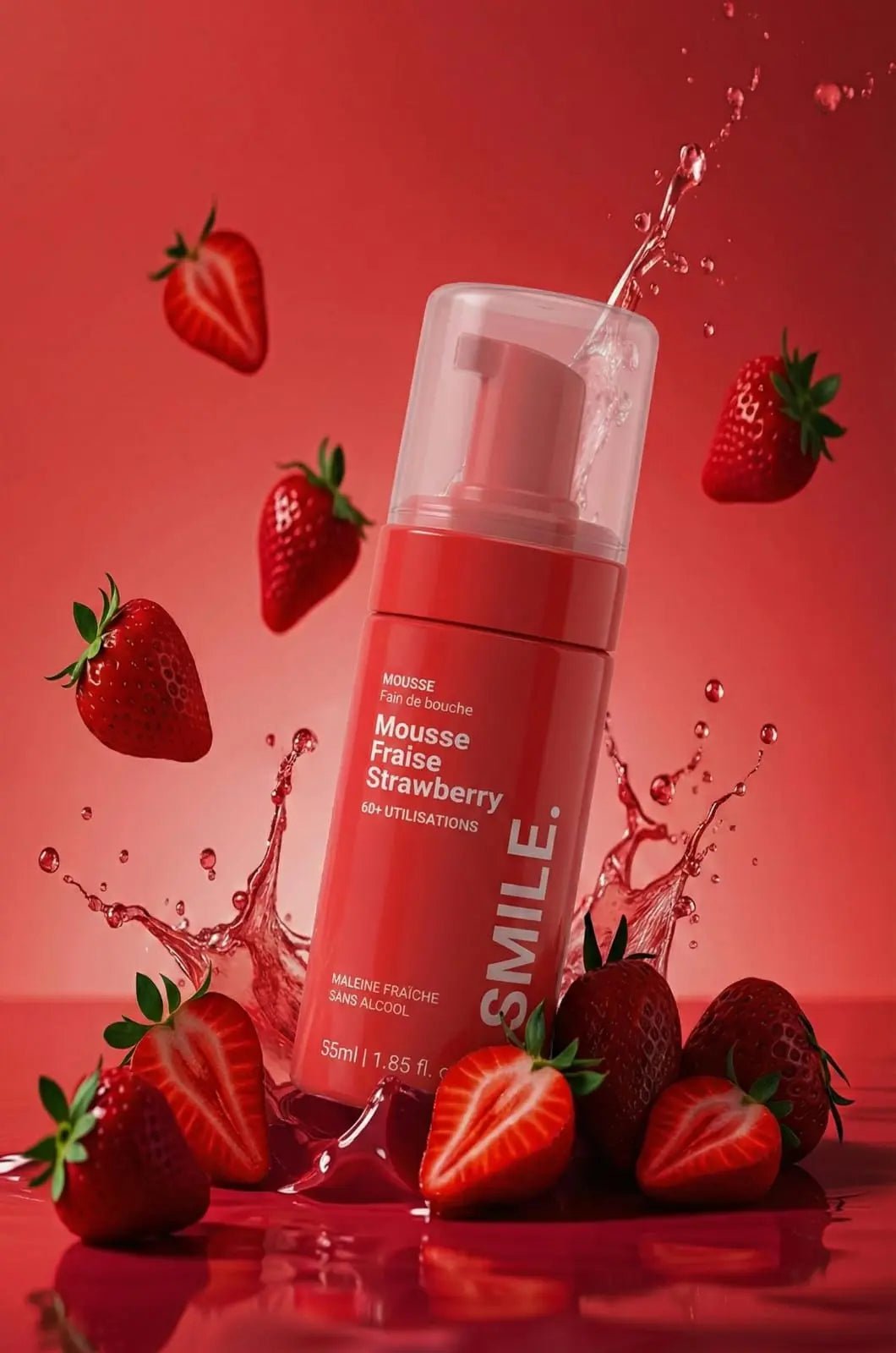 Bain de bouche mousseux Fraise — résultats blanchiment dentaire | Smile Addict