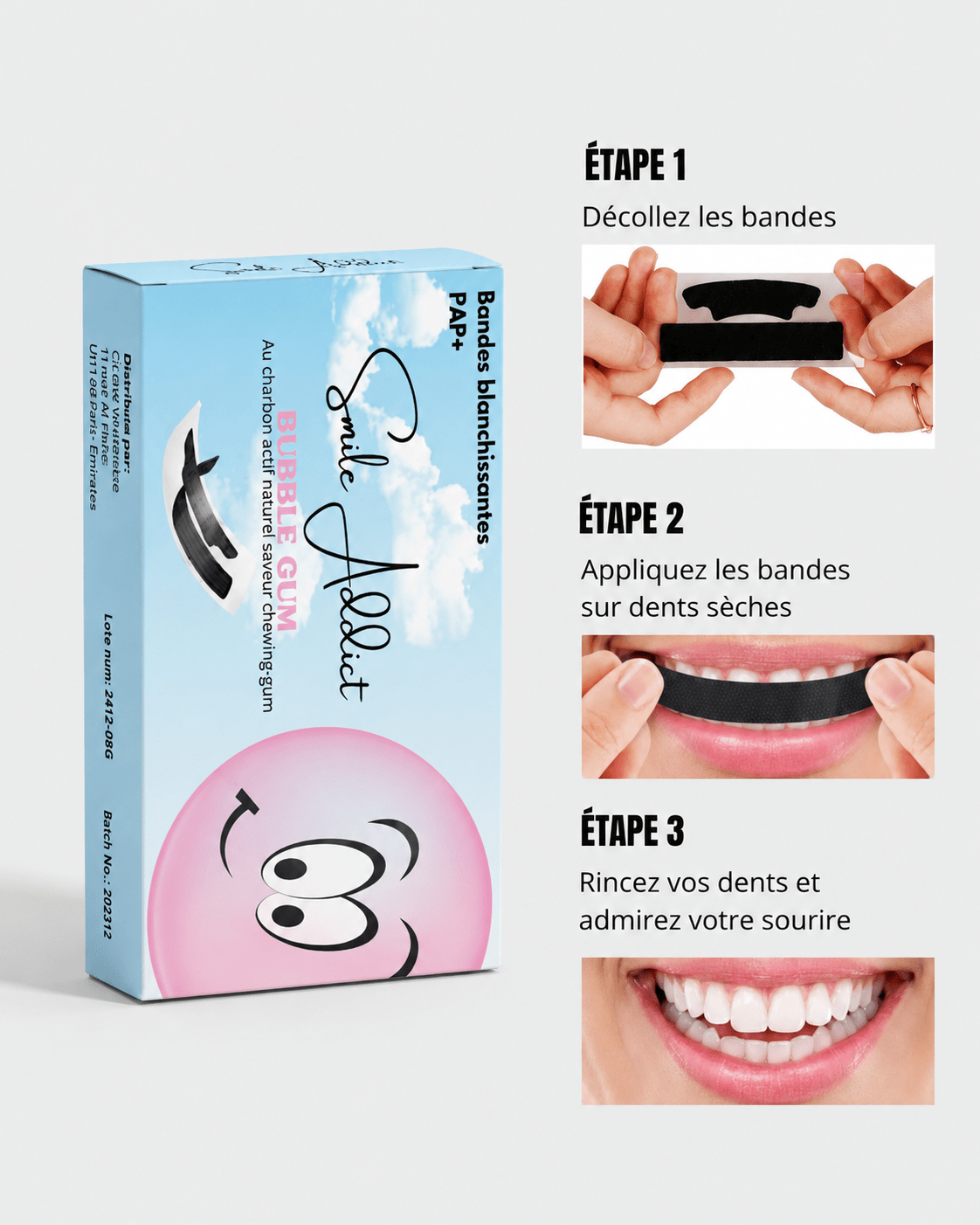 Bandes Blanchissantes Saveur Chewing-gum – PAP+ Sans Perox — pack complet Smile Addict | Smile Addict
