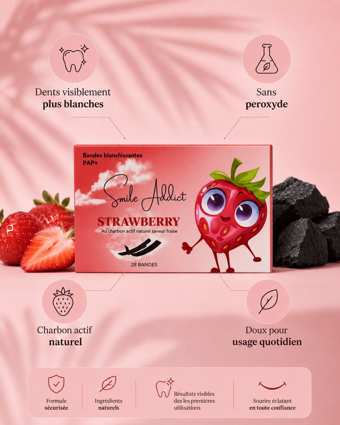 Bandes blanchissantes Saveur Fraise — mode d'emploi | Smile Addict