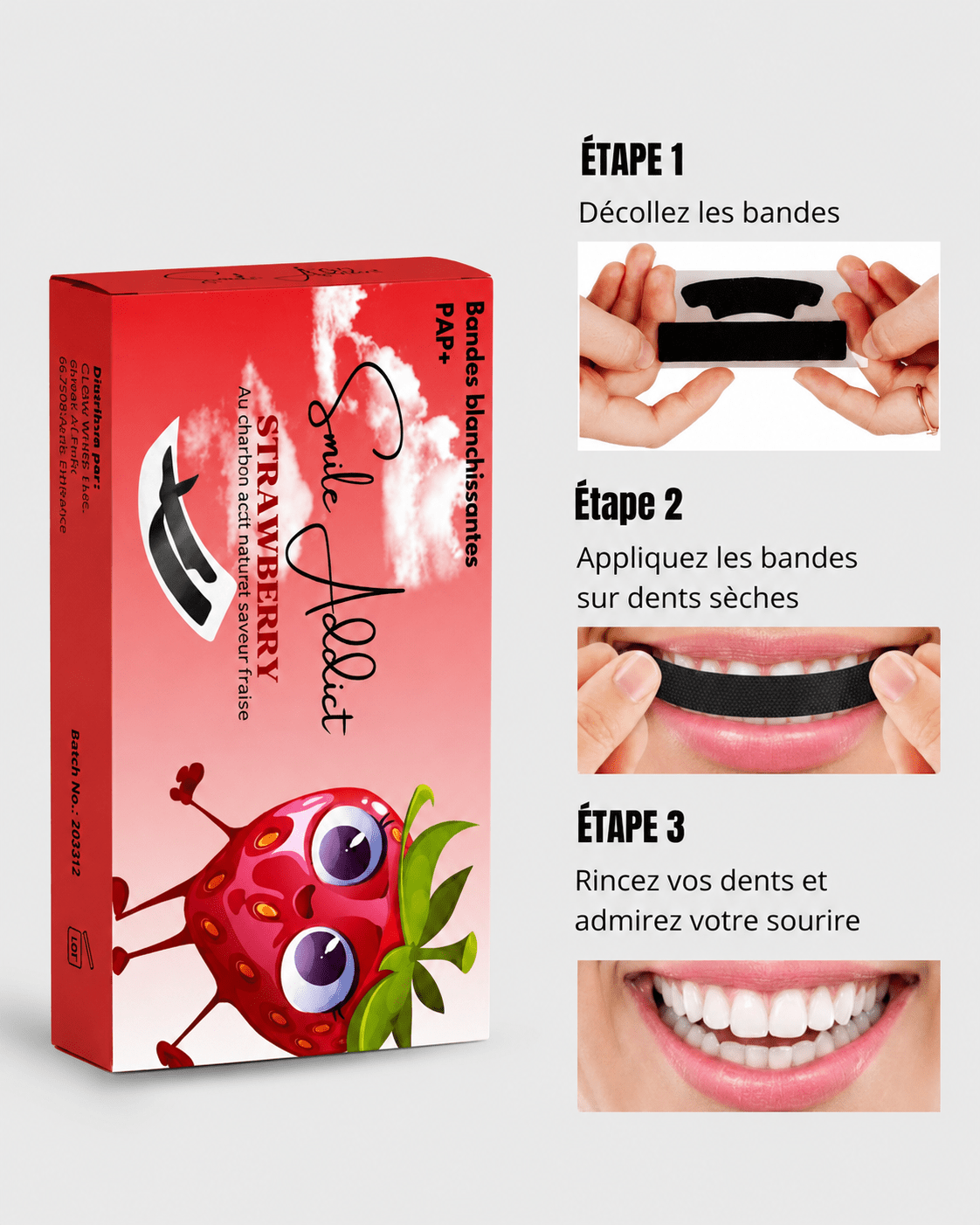 Bandes blanchissantes Saveur Fraise — vue 7 | Smile Addict